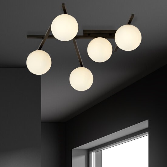 Beautiful black ceiling lamp with 5 white bulbs E14
