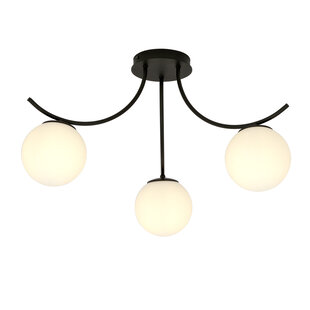 Lámpara de techo Copenhagen negra con 3 bolas de cristal blanco