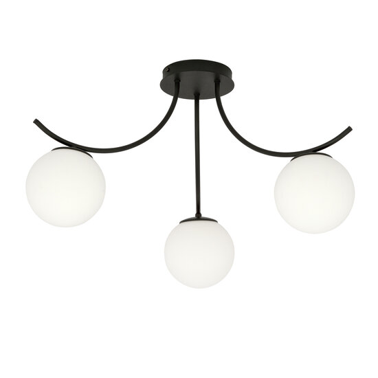 Emibig Emibig Lampe de plafond Copenhague noire avec 3 boules en verre blanc - Éclairage parfait pour chaque espace