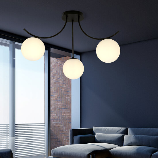 Copenhagen ceiling lamp black with 3 white glass balls