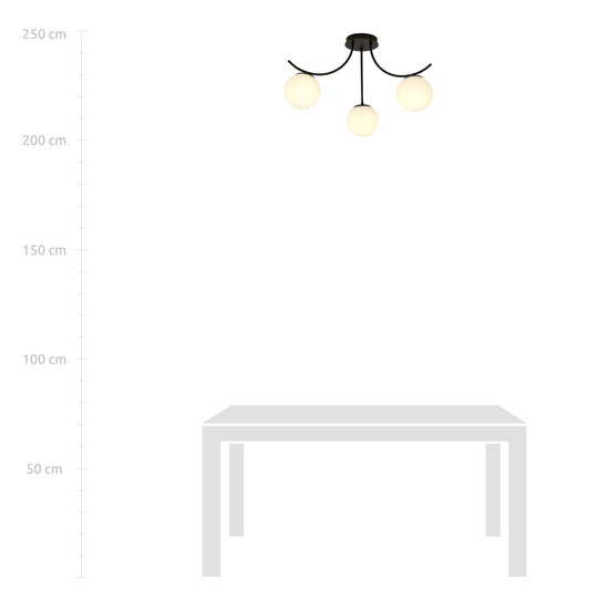 Plafonnier Copenhagen noir avec 3 boules en verre blanc