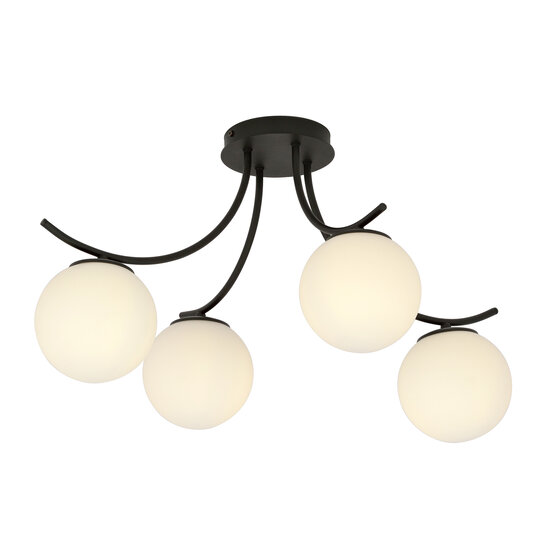 Emibig Emibig Kopenhagen zwarte plafondlamp zwart met 4 witte glazen bollen - Perfect voor moderne interieurs