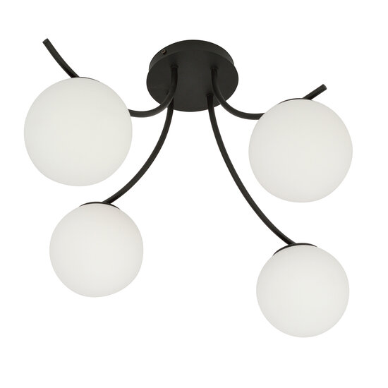 Plafonnier noir Copenhagen noir avec 4 boules en verre blanc