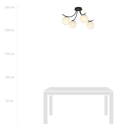 Lámpara de techo Copenhagen negra negra con 4 bolas de cristal blanco