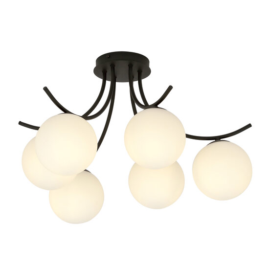 Copenhague noir avec 6 ampoules blanches verre E14