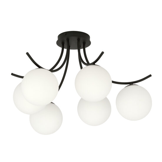 Copenhague noir avec 6 ampoules blanches verre E14