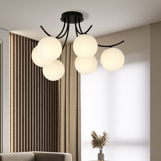 Emibig Emibig Copenhagen black with 6 white bulbs glass E14 - Ideal lighting for modern interiors