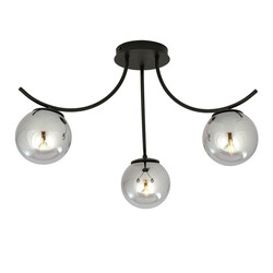 Lampe de plafond Copenhague noire avec 3 boules en verre fumé