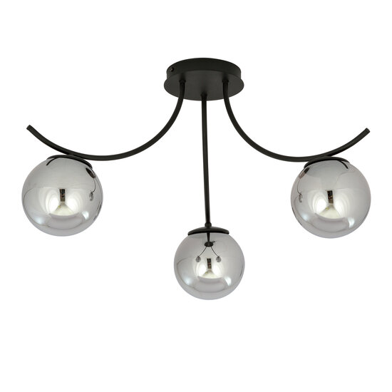 Copenhagen ceiling lamp black with 3 smoked glass balls