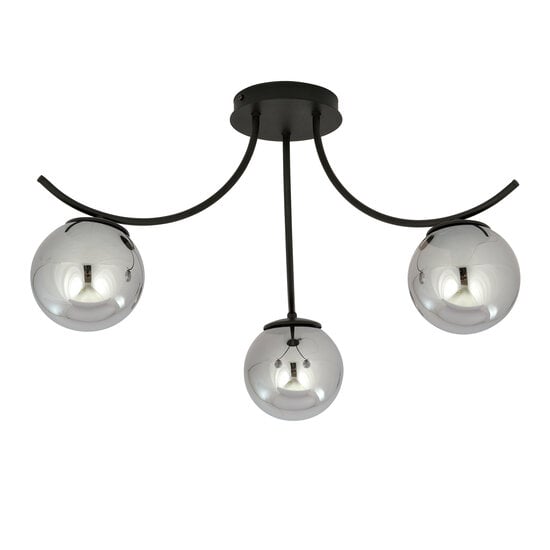 Kopenhagen plafond lamp zwart met 3 gerookte glazen bollen