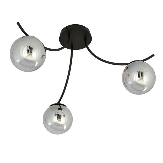 Emibig Emibig Kopenhagen plafond lamp zwart met 3 gerookte glazen bollen - Perfecte verlichting voor een modern interieur