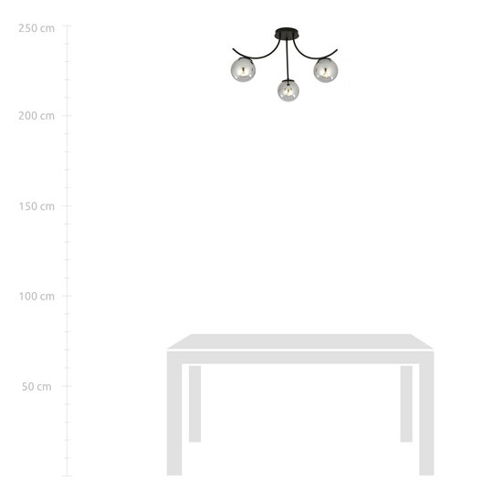 Emibig Emibig Lámpara de techo Copenhague negra con 3 bolas de vidrio ahumado - Iluminación ideal para un interior moderno
