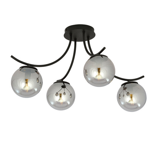 Copenhagen smoked glass ceiling lamp black with 4 glass balls