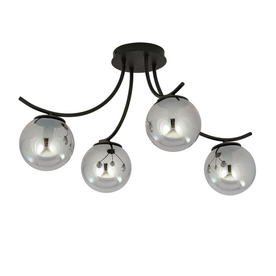Emibig Emibig Lampe de plafond en verre fumé Copenhague noire avec 4 boules en verre - Idéale pour les intérieurs modernes
