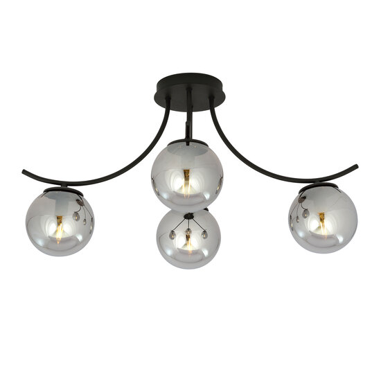 Copenhagen smoked glass ceiling lamp black with 4 glass balls