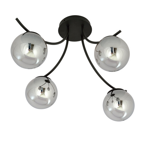 Copenhagen smoked glass ceiling lamp black with 4 glass balls