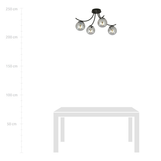 Kopenhagen gerookt glas plafondlamp zwart met 4 glazen bollen