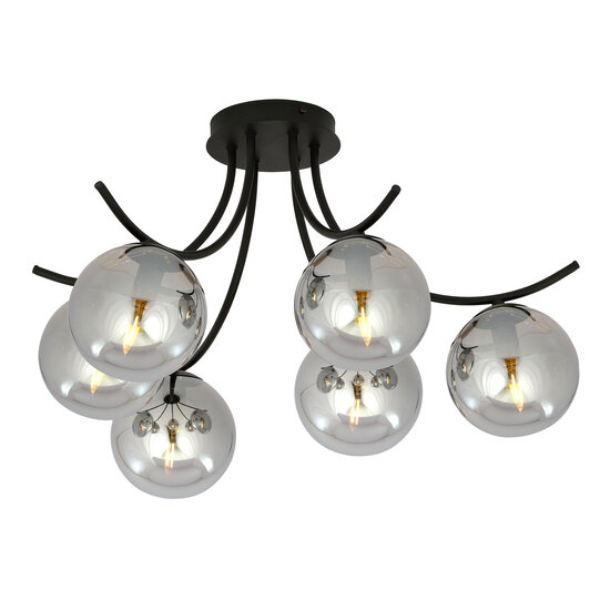 Emibig Emibig Kopenhagen zwarte plafonniere met gefumeerde bollen glas E14 - Perfecte verlichting voor jouw woonkamer