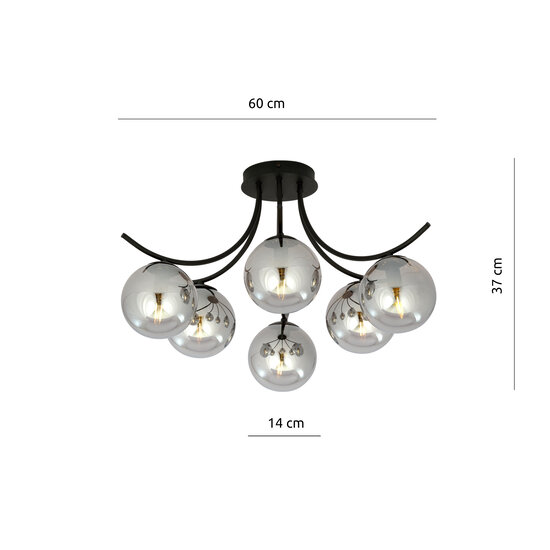 Emibig Emibig Copenhagen black ceiling lamp with smoked bulbs glass E14 - Ideal lighting for your living room