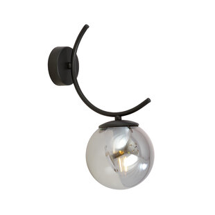 Kopenhagen zwarte wandlamp met 1 gerookte bol glas E14