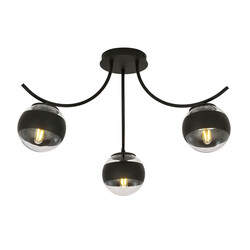 Lámpara de techo Copenhagen negra con 3 bolas de cristal rayadas