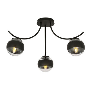 Emibig Lampe de plafond noire Copenhague avec 3 boules en verre rayées