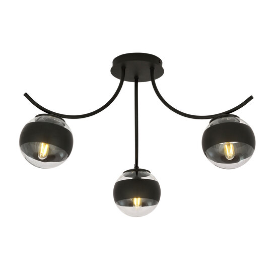 Emibig Emibig Kopenhagen zwarte plafondlamp met 3 gestreepte glazen bollen - Perfecte verlichting voor elke ruimte