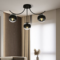 Lámpara de techo Copenhagen negra con 3 bolas de cristal rayadas