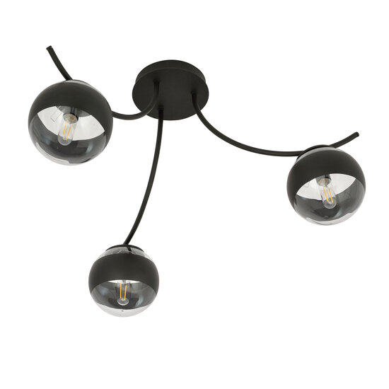 Lámpara de techo Copenhagen negra con 3 bolas de cristal rayadas