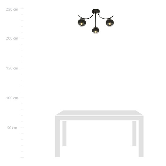 Schwarze Deckenleuchte Copenhagen mit 3 gestreiften Glaskugeln
