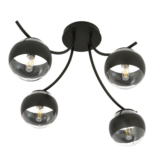 Copenhagen striped glass ceiling lamp black with 4 glass balls