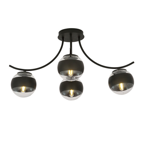 Copenhagen striped glass ceiling lamp black with 4 glass balls