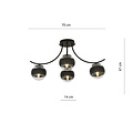 Copenhagen striped glass ceiling lamp black with 4 glass balls