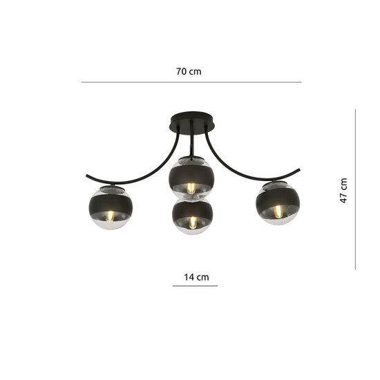 Emibig Emibig Copenhagen striped glass ceiling lamp black with 4 glass balls - Ideal lighting for any space