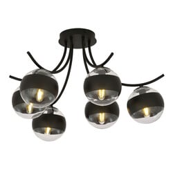 Emibig Lámpara de techo negra de 6 luces Copenhague con bombillas de vidrio a rayas E14