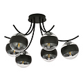 Emibig Emibig Plafonnier noir 6 lampes Copenhague avec ampoules en verre rayées E14 - Éclairage idéal pour toute chambre