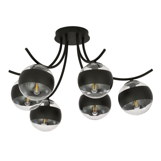 Emibig Emibig Lámpara de techo negra de 6 luces Copenhague con bombillas de vidrio a rayas E14 - Iluminación ideal para cualquier dormitorio