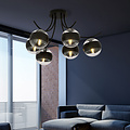 Kopenhagen zwarte 6 lamps plafonniere met gestreepte bollen glas E14