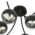 Plafonnier Copenhagen noir 6 lampes avec ampoules rayées verre E14