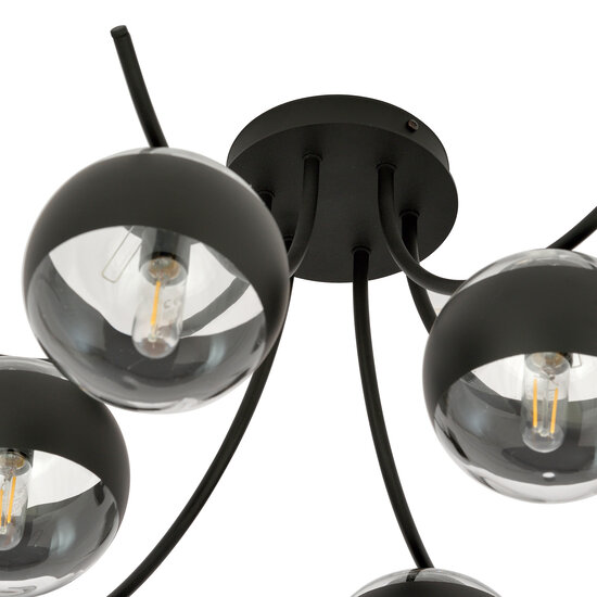Plafonnier Copenhagen noir 6 lampes avec ampoules rayées verre E14
