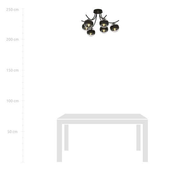 Emibig Emibig Plafonnier noir 6 lampes Copenhague avec ampoules en verre rayées E14 - Éclairage idéal pour toute chambre