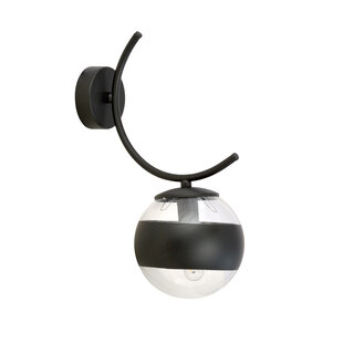 Copenhagen curved black wall lamp with 1 striped ball glass E14