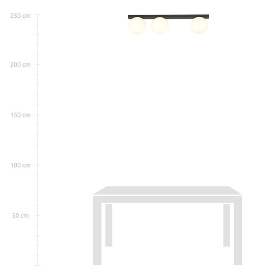 Plafonnier long Aalborg noir avec 3 ampoules blanches E14