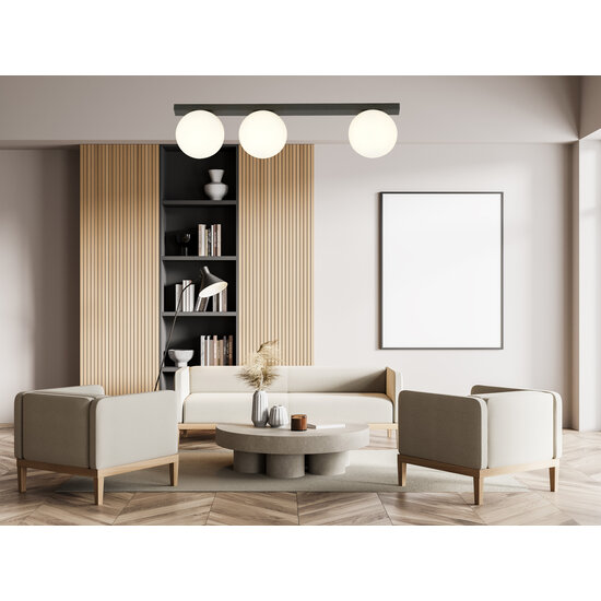 Plafonnier long Aalborg noir avec 3 ampoules blanches E14