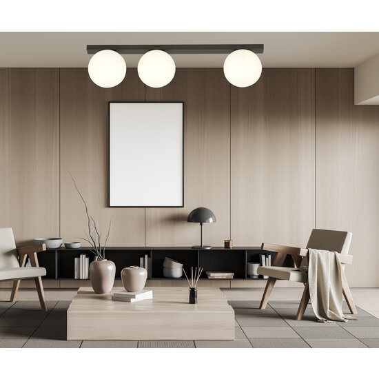 Plafonnier long Aalborg noir avec 3 ampoules blanches E14