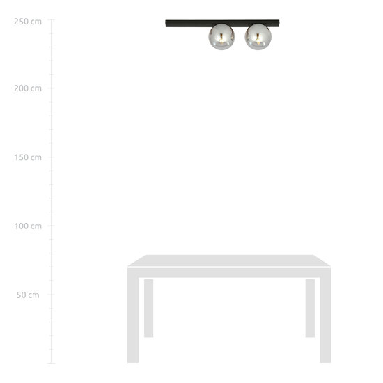 Emibig Emibig Aalborg mooie medium zwarte plafondlamp met 2 gerookte bollen E14 - Perfecte sfeerverlichting voor elke ruimte