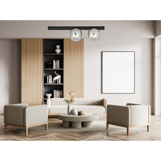 Preciosa lámpara de techo media negra Aalborg con 2 bombillas ahumadas E14