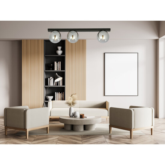 Aalborg mooie lange zwarte plafondlamp met 3 gefumeerde bollen E14