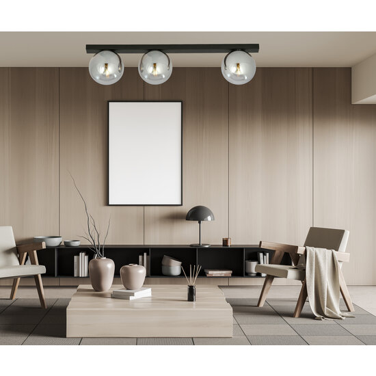 Aalborg magnifique plafonnier long noir avec 3 ampoules fumées E14