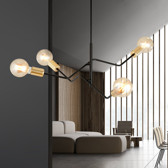 Odense 4 lamp hanging lamp black with gold 4x E27